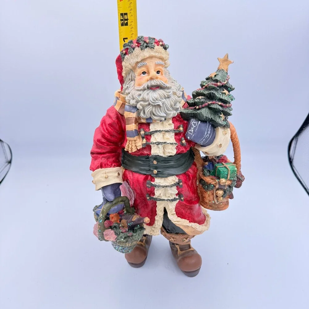Vintage Resin Santa Claus Figurine Christmas Tree & Gift Baskets 12 Inch